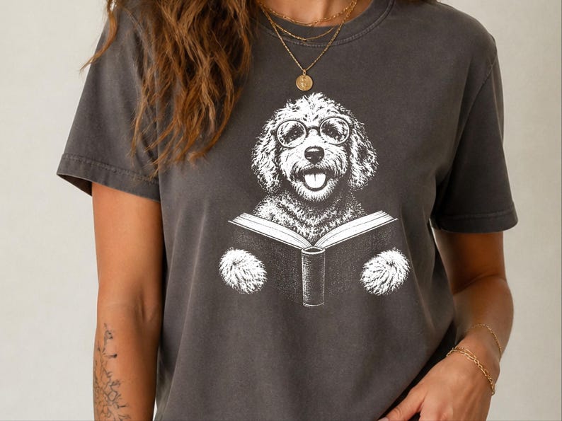 Goldendoodle Shirt, Book Lover Gift, Dog Reading Shirt, Doodle Mom Gift, Bookish Dog Tee, Vintage Doodle Shirt, Reader Gift image 5