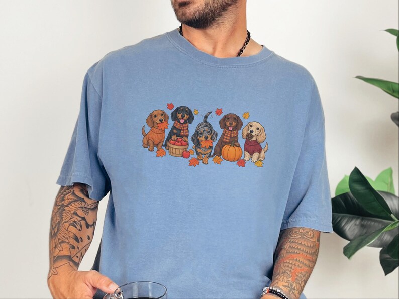 Dachshund Fall Shirt, Autumn Dog Lover Gift, Wiener Dog Sweater, Cute Fall Doxie Tee, Sausage Dog Fall Shirt imagen 4