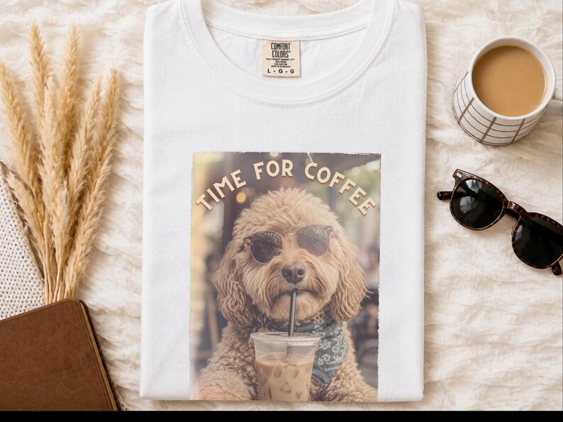 Koszulka Comfort Colors Dog Coffee, koszulka Time For Coffee | Bluza Goldendoodle Labradoodle Aussiedoodle | Znawca mrożonej kawy Cavapoo zdjęcie 8