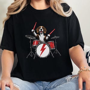Beagle Shirt, Beagle Drummer Gift, Rock Dog Music Lover Tee, Drummer Dad Shirt, Funny Beagle Lover Gift, Retro Rock Band Shirt image 8