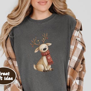 Whimsical Reindeer Christmas Shirt, Cozy Holiday Deer Sweatshirt, Cute Woodland Winter Tee image 9