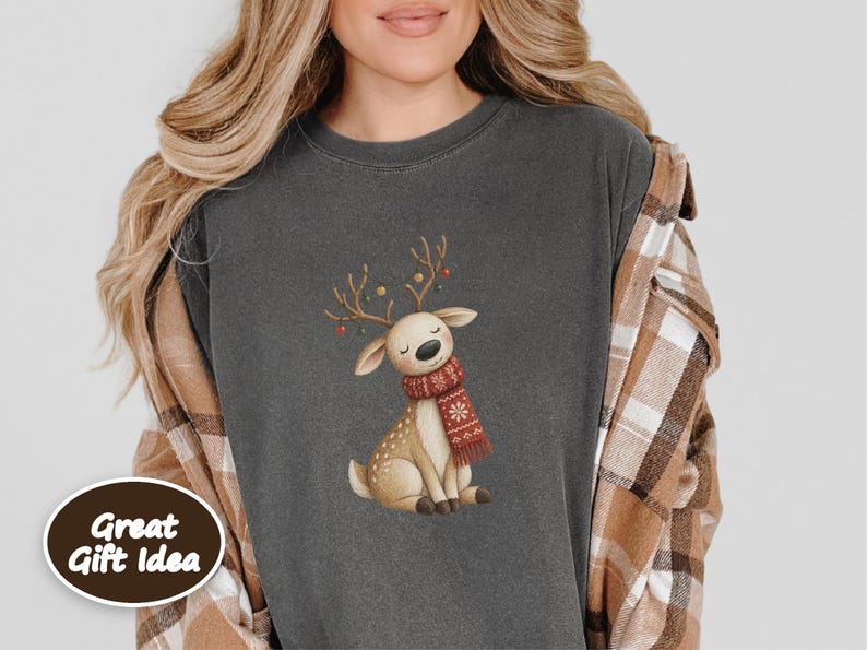 Whimsical Reindeer Christmas Shirt, Cozy Holiday Deer Sweatshirt, Cute Woodland Winter Tee image 9
