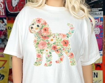 Comfort Colors Cavapoo Shirt, Botanical Dog Art Tee, Cute Dog Mom Gift, Floral Cavapoo Owner Top, Puppy Silhouette Clothes, Pet Lover Outfit