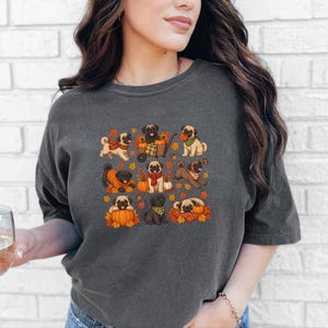 Camiseta de perro pug, regalo para mamá de pug, sudadera de otoño para perros, camiseta para amantes de los pugs, camiseta de calabaza de otoño imagen 6