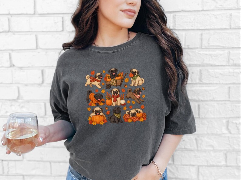 Camiseta de perro pug, regalo para mamá de pug, sudadera de otoño para perros, camiseta para amantes de los pugs, camiseta de calabaza de otoño imagen 6