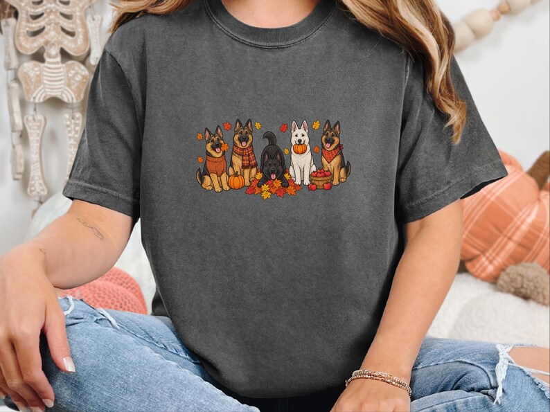 Fall German Shepherd Shirt, German Shepherd Mom Gift, Autumn Dog Lover Tee, Gsd Sweatshirt, Pumpkin Season Hoodie image 2