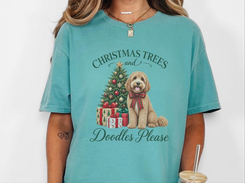 Cockapoo kerstshirt, kerstshirt voor huisdieren, cadeau voor cockapoo-liefhebbers, kerstbomen en doodles graag afbeelding 8