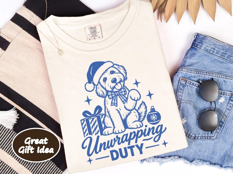 Christmas Goldendoodle Shirt, Goldendoodle Christmas Gift, Dog Mom Holiday Tee, Unwrapping Duty Sweatshirt, Doodle Lover Present image 10