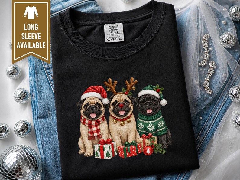 Christmas Pug Sweatshirt, Pug Christmas Gift, Holiday Dog Shirt, Pug Lover Sweatshirt, Festive Puppy Crewneck, Pug Mom Gift image 6