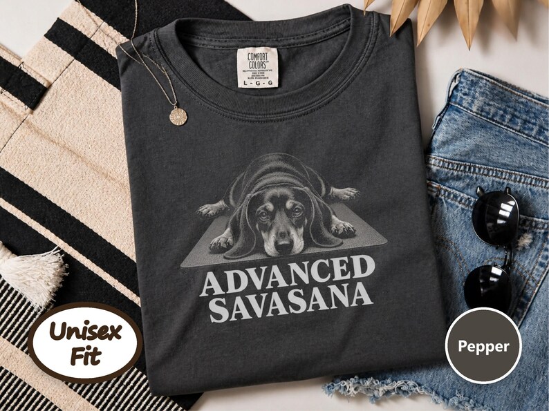 Yoga Shirt Women, Wiener Dog Gift, Dachshund T Shirt, Advanced Savasana Tee, Funny Yoga Gift, Doxie Mom Shirt, Meditation Lover Present image 8