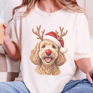 Christmas Goldendoodle Shirt, Goldendoodle Mom Gift, Holiday Dog Sweater, Rudolph Red Nose Doodle Crewneck, Festive Pet Lover Apparel image 4