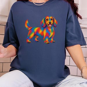 Dachshund Shirt, Rainbow Dog Gift, Colorful Wiener Dog Tee, Doxie Lover Graphic, Sausage Dog Art Shirt, Puppy Owner Present image 1