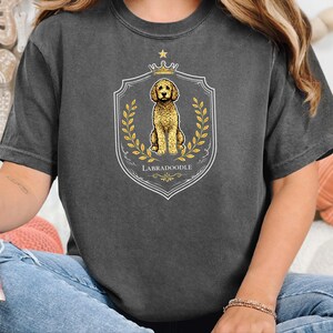 Comfort Colors Labradoodle Dog Gift, Royal Crest Shirt, Doodle Mom Apparel, Regal Pet Portrait, Tee, Dog Shirt for Women, Regal Pet Art image 2