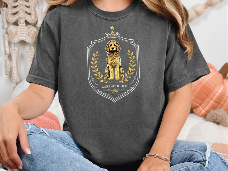 Comfort Colors Labradoodle Dog Gift, Royal Crest Shirt, Doodle Mom Apparel, Regal Pet Portrait, Tee, Dog Shirt for Women, Regal Pet Art image 2