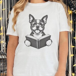 Boston Terrier Reading Book Shirt, Bookish Dog Tee, Boston Terrier Gift, Dog Lover Book Tee, Library Shirt image 3