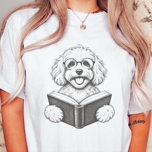 T-shirt met Maltipoo-hond, cadeau voor Maltipoo-moeder, T-shirt voor boekenwurm, T-shirt voor lezende hond, cadeau voor bibliothecaris, T-shirt voor hondenliefhebber met boeken, T-shirt voor boekenwurm afbeelding 9