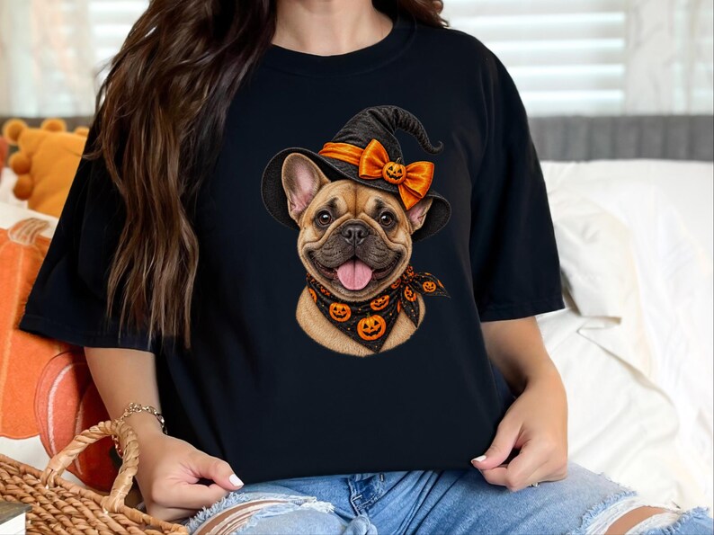 Frenchie Halloween Shirt, Frenchie Mom Gift, Halloween Dog Shirt, French Bulldog Mom Tee, Witch Dog Shirt, Spooky Dog Mom image 2