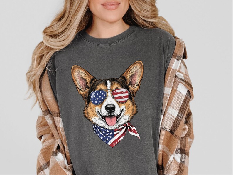 Comfort Colors Patriotic Pembroke Welsh Corgi Mom T-Shirt, Independence Day American Dog Lover Tee, USA 250th Anniversary Corgi Dad Graphic image 2