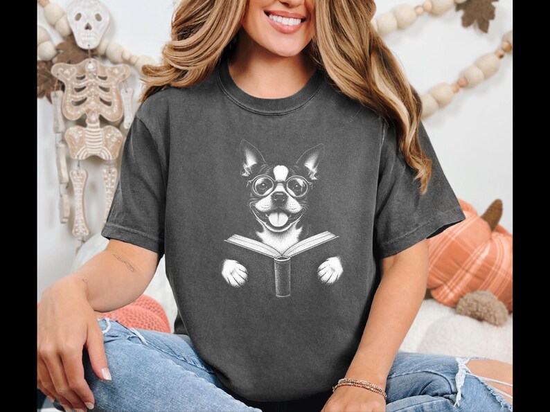 Boston Terrier Reading Book Shirt, Bookish Dog Tee, Boston Terrier Gift, Dog Lover Book Tee, Library Shirt image 9
