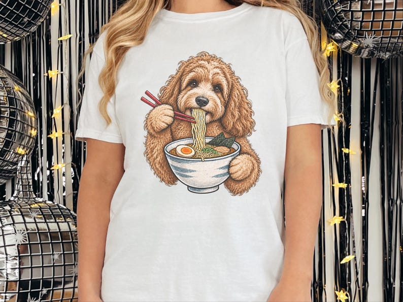 Camiseta de ramen para cockapoo, regalo para amantes de los fideos, camiseta de ramen para amantes de los perros, regalo divertido para dueños de cockapoo, camiseta de comida asiática imagen 1