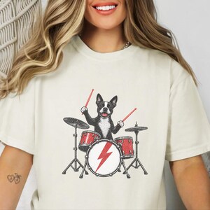Boston Terrier Shirt, Drummer Gift Idea, Rock Dog Tee, Music Lover Present, Boston Terrier Art, Funny Dog Shirt image 4