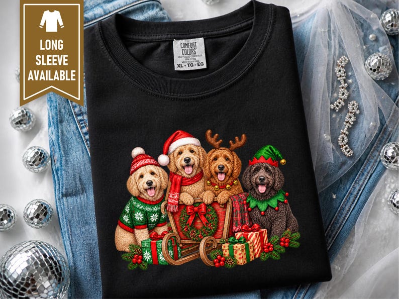 Goldendoodle Christmas Shirt, Holiday Dog Lover Gift, Festive Puppy Sweatshirt, Winter Doodle Tee afbeelding 5