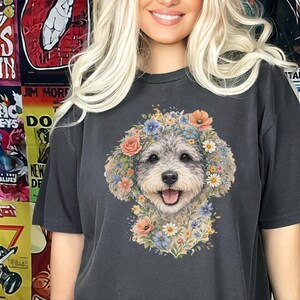 Comfort Colors Schnoodle Lover Schnoodle Floral Face Tee, Dog Mom Life Shirt, Doodle Puppy Tee, Cross-Breed Dog, Cottagecore Owner image 4
