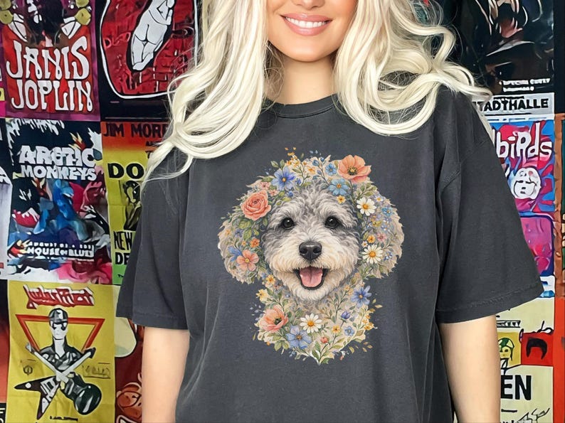 Comfort Colors Schnoodle Lover Schnoodle Floral Face Tee, Dog Mom Life Shirt, Doodle Puppy Tee, Cross-Breed Dog, Cottagecore Owner image 4