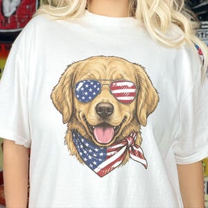 Comfort Colors Patriotic Golden Retriever Shirt, American Flag USA Independence Day Tee, Fourth of July Dog Mom Clothing, Patriotic Dog Gift image 2