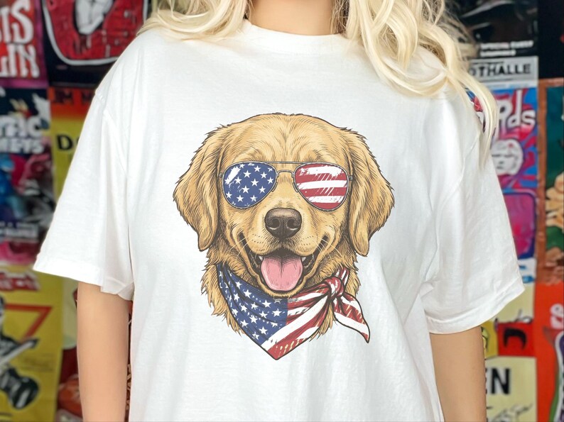 Comfort Colors Patriotic Golden Retriever Shirt, American Flag USA Independence Day Tee, Fourth of July Dog Mom Clothing, Patriotic Dog Gift image 2