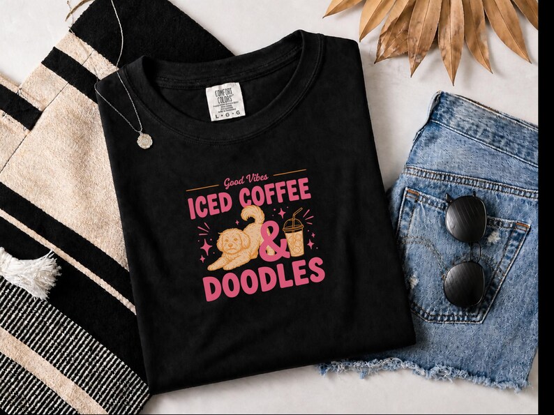 Comfort Colors Dog Coffee Tee, Goldendoodle Labradoodle Mom Iced Coffee Crewneck, Iced Coffee, Doodles and Good Vibes Sweatshirt image 6