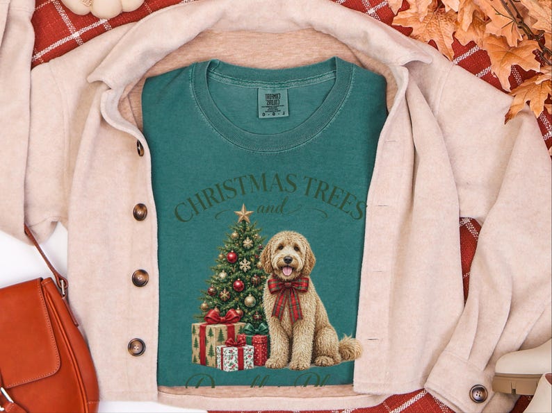 Goldendoodle Christmas Shirt, Christmas Trees And Doodles Please, Goldendoodle Mom Gift, Holiday Dog Sweatshirt, Doodle Lover Present image 8