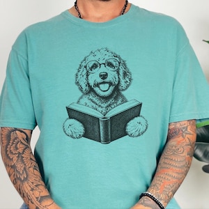 Goldendoodle Shirt, Book Lover Gift, Dog Reading Shirt, Doodle Mom Gift, Bookish Dog Tee, Vintage Doodle Shirt, Reader Gift image 4