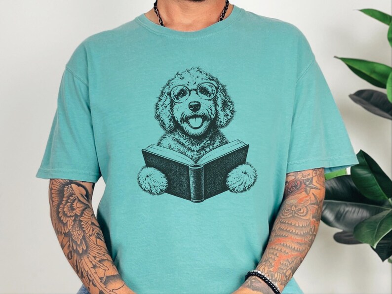 Goldendoodle Shirt, Book Lover Gift, Dog Reading Shirt, Doodle Mom Gift, Bookish Dog Tee, Vintage Doodle Shirt, Reader Gift image 4