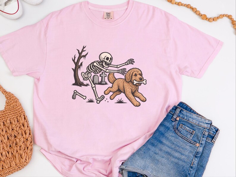 Goldendoodle Dog Shirt, Halloween Goldendoodle Gift, Skeleton Dog Tee, Spooky Dog Lover Shirt, Funny Skeleton Art, Goldendoodle Dad Gift image 8