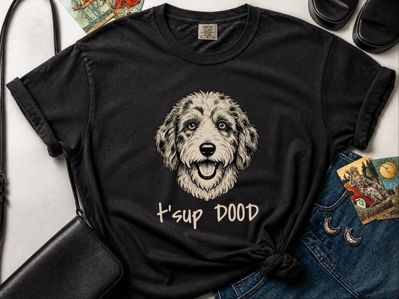 Comfort Colors Aussiedoodle Graphic T-Shirt, T'sup Dood Funny Australian Crewneck, Goldendoodle Bernedoodle Labradoodle Sheepadoodle Owner image 9
