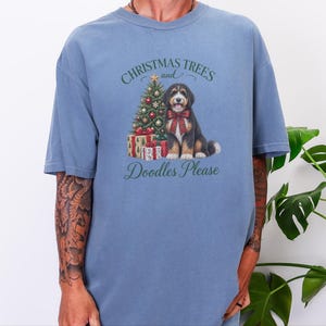 Bernedoodle Christmas Shirt, Christmas Trees And Doodles Please, Bernedoodle Mom Gift, Holiday Dog Lover Tee, Dog Owner Present image 9