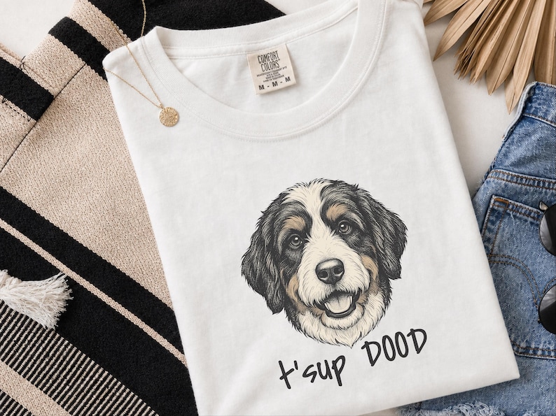 Comfort Colors Bernedoodle T-Shirt, T'sup Dood Dog Owner Tee, Tri-Color Bernese Mountain Dog Mix Shirt, Goldendoodle Sheepadoodle Doodle bild 1