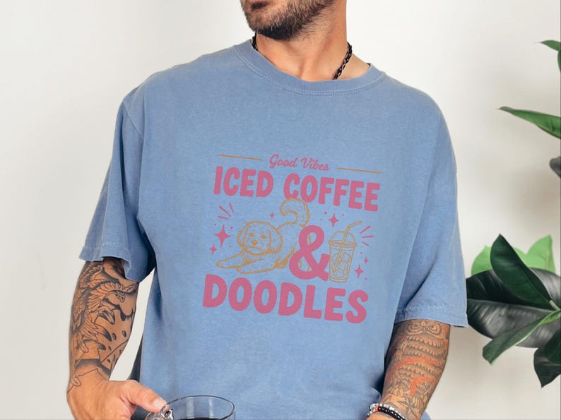 Comfort Colors Dog Coffee Tee, Goldendoodle Labradoodle Mom Iced Coffee Crewneck, Iced Coffee, Doodles and Good Vibes Sweatshirt image 10