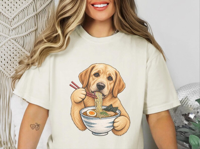 Yellow Lab Ramen Shirt, Labrador Retriever Gift, Noodle Lover Tee, Funny Dog Shirt, Labrador Mom Gift, Foodie Shirt, Dog Dad Shirt, Lab image 5