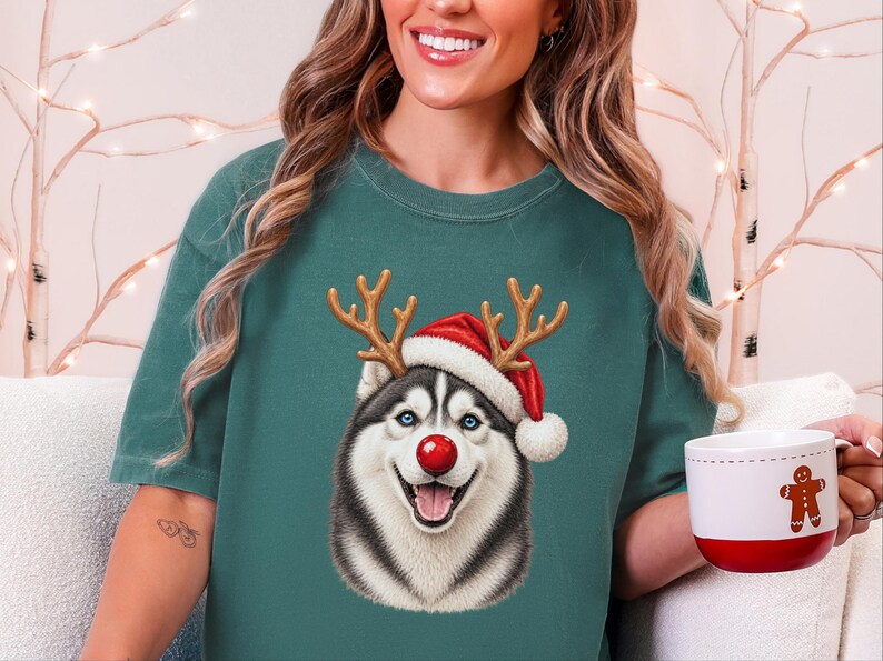 Husky Christmas Shirt, Christmas Dog Sweatshirt, Husky Lover Gift, Santa Paws Holiday Tee, Siberian Husky Mom Shirt image 9