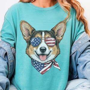 Comfort Colors Patriotic Pembroke Welsh Corgi Mom T-Shirt, Independence Day American Dog Lover Tee, USA 250th Anniversary Corgi Dad Graphic image 5