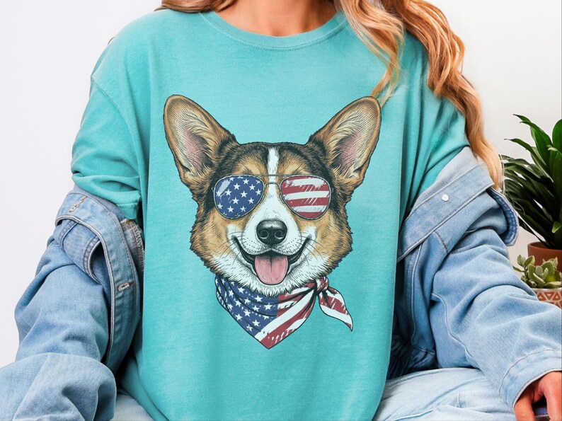 Comfort Colors Patriotic Pembroke Welsh Corgi Mom T-Shirt, Independence Day American Dog Lover Tee, USA 250th Anniversary Corgi Dad Graphic image 5