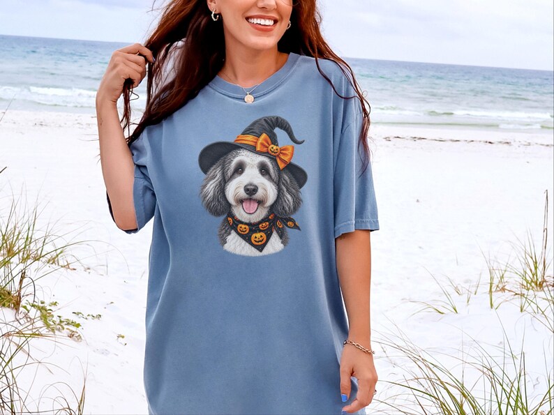 Halloween Dog Shirt, Sheepadoodle Gift, Witch Dog Shirt, Sheepadoodle Mom, Spooky Dog Tee, Doodle Mom Gift image 8