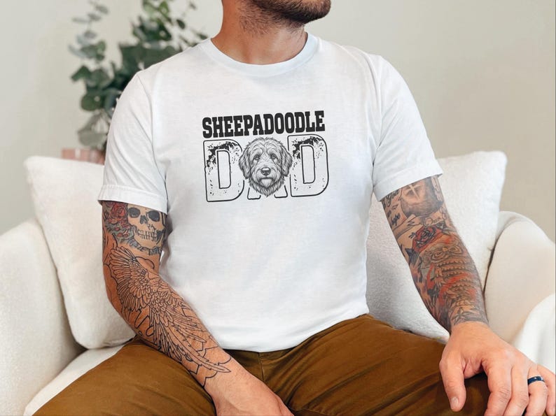 Sheepadoodle Dad Tee, Doodle Dad Shirt, Funny Dog Owner Graphic, Personalized Pet Lover Tee, Fathers Day Dog Parent Apparel, Funny Dog Tee image 6