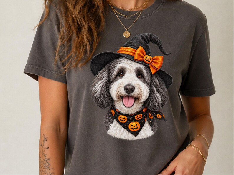 Halloween Dog Shirt, Sheepadoodle Gift, Witch Dog Shirt, Sheepadoodle Mom, Spooky Dog Tee, Doodle Mom Gift image 10