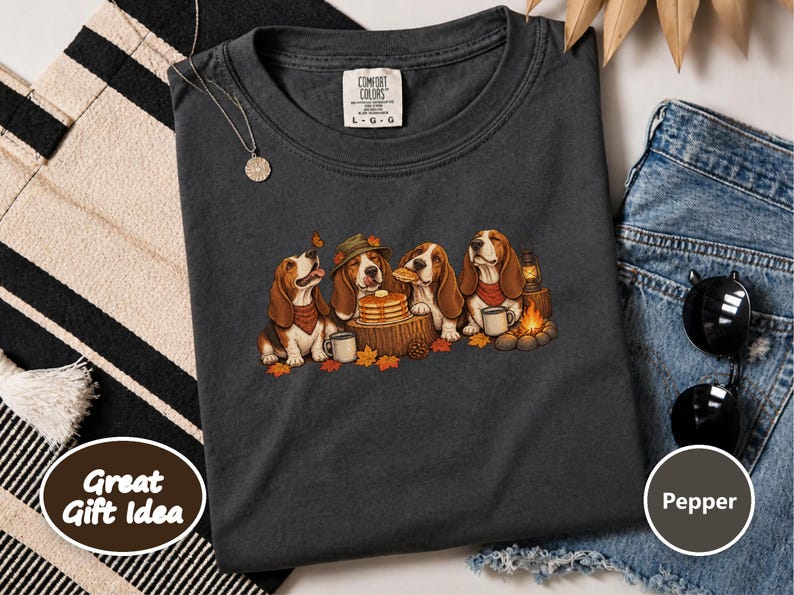 Basset Hound Shirt, Fall Camping Gift, Autumn Hound Dog Tee, Basset Hound Mom Sweatshirt, Camping Dog Lover Gift Bild 6