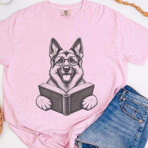 Bookish Dog Tee, German Shepherd Mom Gift, Dog Lover Book Tee, Library Shirt, German Shepherd Dad Gift, Reading Teacher Shirt image 7