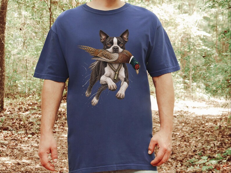 Boston Terrier Shirt, Pheasant Hunting Gift, Bird Hunter Tee, Outdoorsman Gift, Hunting Dog Shirt image 5