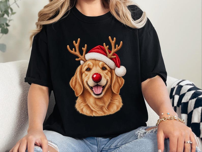 Weihnachtsshirt mit Golden Retriever-Motiv, festliches Hunde-Sweatshirt, Geschenk für Golden-Retriever-Mamas, Pullover mit Welpen-Ausschnitt, Weihnachtsshirt für Hundeliebhaber Bild 1